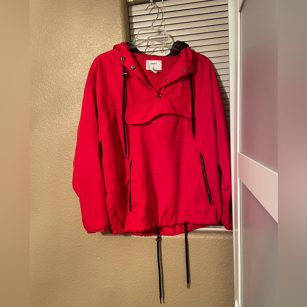 Red Adjustable Activewear Windbreaker Forever21